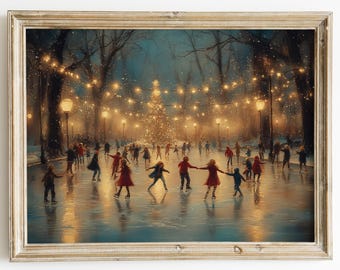 Ice Skating Christmas Print | Winter Holiday Wall Art (Digital Download)