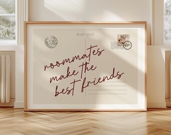 Roommates Postcard Printable Art | Trendy Horizontal Wall Art | Apartment Wall Art | Dorm Aesthetic Decor | Bedroom Wall Print | Digital Art