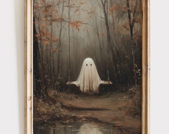 Art mural imprimable fantôme qui se balance | Décoration d'Halloween | Impression d'art fantôme | Affiche mignonne de fantôme de Zazzle.be Liste d'envies Vous avez des idées ? Mur de galerie d'Halloween | Impression effrayante