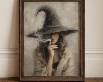 Witch Art Print Wall Decor Gothic Spooky Season Witch Instant Halloween Gift Witchcraft Enthusiast Dark Academia Vintage Poster Mysterious