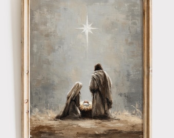 Christmas Nativity Wall Art | Manger Wall Art | Christian Wall Art | Jesus Nativity Print | Christmas Star Art |  Manger Painting