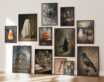 Halloween Gallery Wall | Halloween Decor | Ghosts Printable Art | Bat Digital Art | Halloween Gallery Wall | Spooky Print | Vintage Wall Art