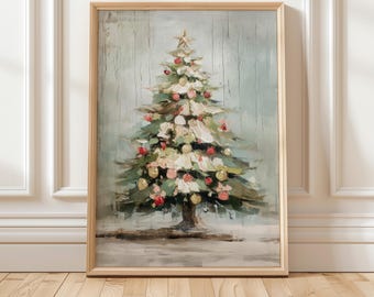 Kerstboomprint | Wintermuurkunst | Afdrukbare kerstkunst | Kerstafdrukken | Kerstmuurkunst | Roze kerstprints | Kerstkunst