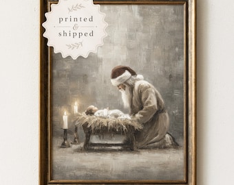 Santa Baby Jesus Print Nativity Wall Art Christmas Religious Gift Christian Home Decoration Manger Scene Artwork Savior Birth Image