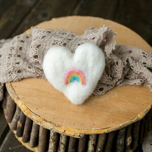 RTS Reversible Rainbow Heart Needle Felted Newborn Prop Rainbow Baby Prop