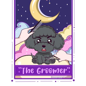 Carta de tarô The Groomer, adesivo holográfico, adesivos para cuidar de cães, adesivos para cães, humor para cães, adesivo de vinil, adesivo para garrafa de água, tarô