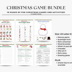 Printable Christmas Game Bundle, Christmas Party Games, Christmas Games For Adults and Kids