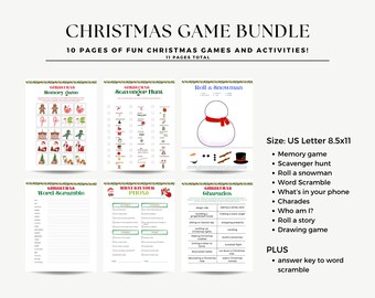 Bundle de jeux de Noël imprimables, jeux de fête de Noël, jeux de Noël pour adultes et enfants