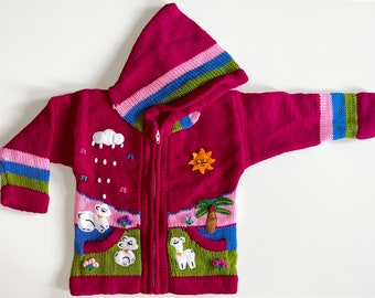 Peruvian kids cardigan | Alpaca wool, sweater, hoodie, handmade, Peru, hoodie, knitted unique wool jacket toddler