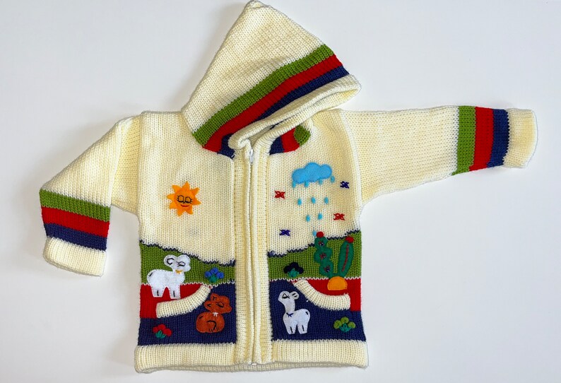 Peruanische Kinder Strickjacke Alpakawolle, Pullover, Hoodie, Handmade, Peru, Kapuzenpullover, gestrickte einzigartige Wolljacke Kleinkind Gelb