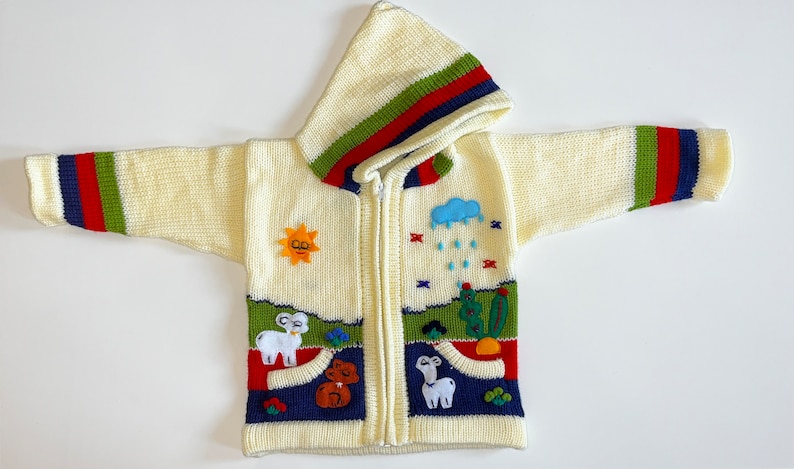 Peruanische Kinder Strickjacke Alpakawolle, Pullover, Hoodie, Handmade, Peru, Kapuzenpullover, gestrickte einzigartige Wolljacke Kleinkind Bild 5