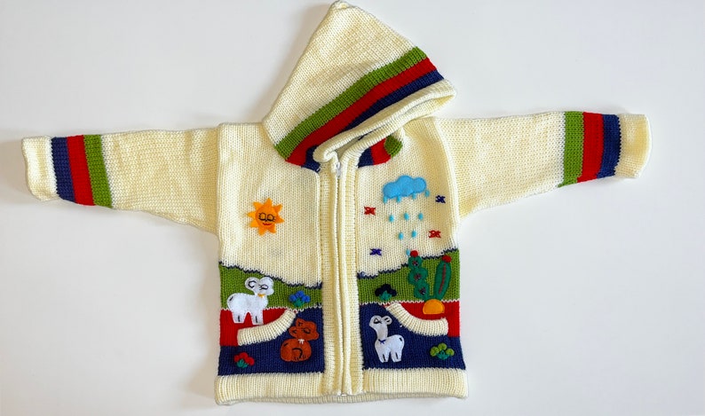 Peruanische Kinder Strickjacke Alpakawolle, Pullover, Hoodie, Handmade, Peru, Kapuzenpullover, gestrickte einzigartige Wolljacke Kleinkind Bild 2