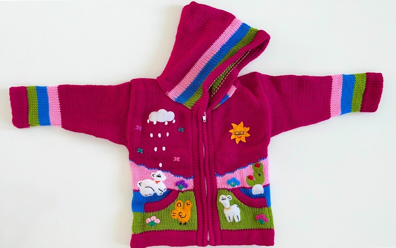 Peruanische Kinder Strickjacke Alpakawolle, Pullover, Hoodie, Handmade, Peru, Kapuzenpullover, gestrickte einzigartige Wolljacke Kleinkind Bild 7