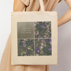 My House Of Stone Your Ivy Grows Lyrics Canvas Tote, Trendy Pop Star Inspired, Floral Cottagecore Era Purse, Natural Work School Laptop Bag