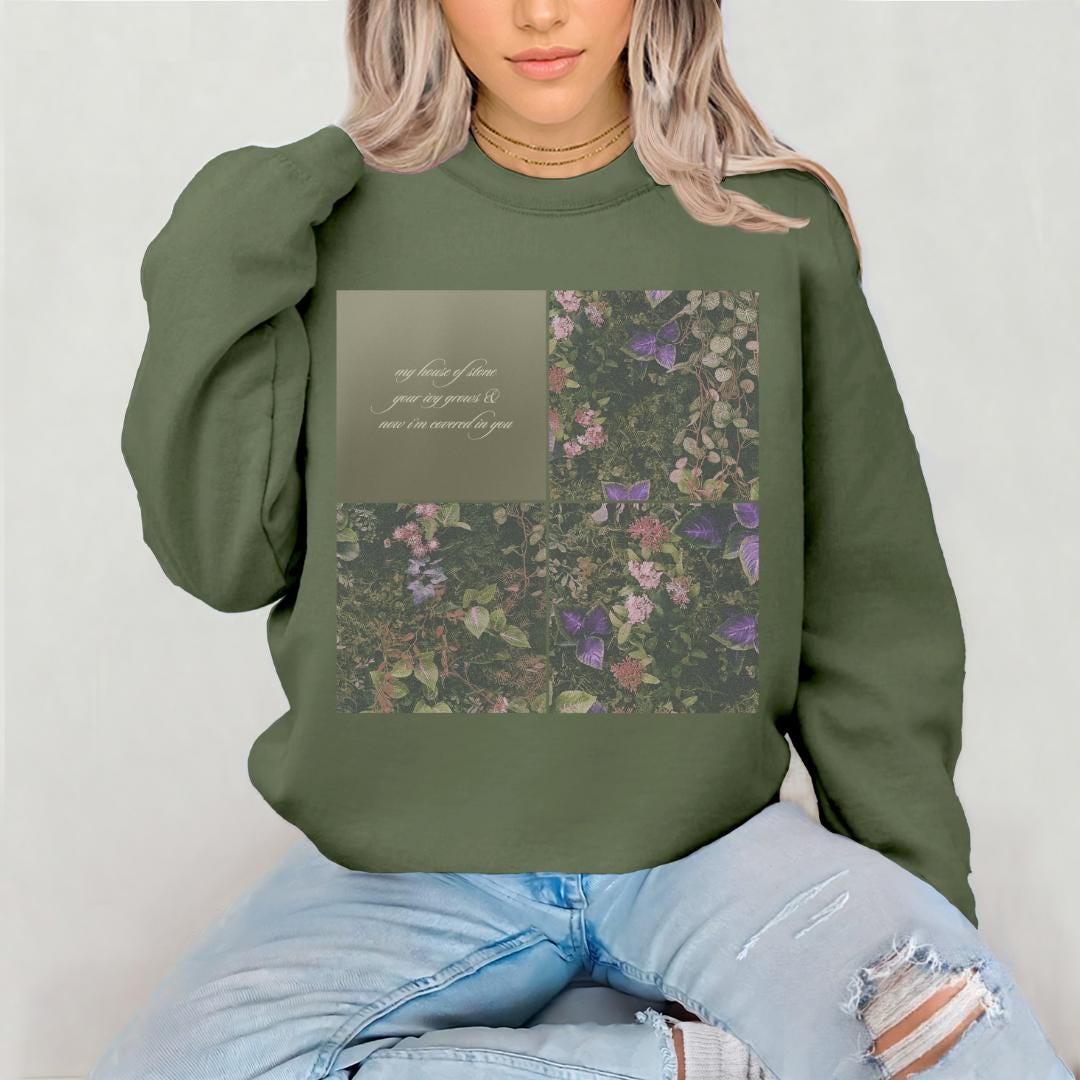 My House Of Stone Your Ivy Grows Lyrics Crewneck, Trendy Pop Star Ivy Era Inspired, Cozy Oversized Pullover, Floral Cottagecore Sweatshirt