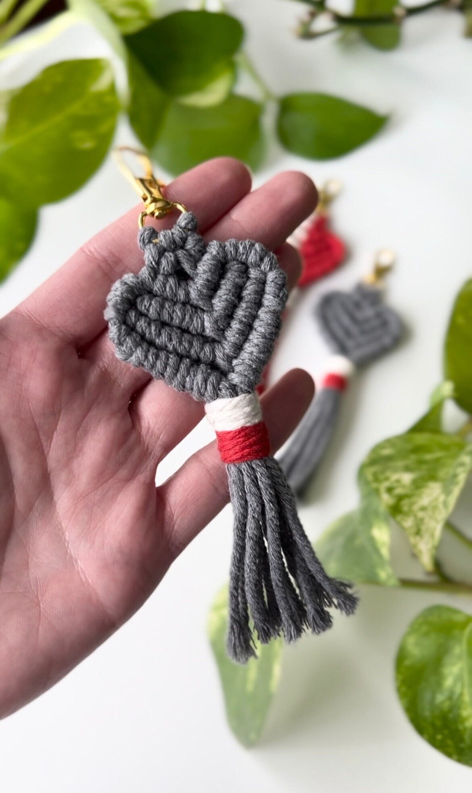 Gray Macrame Heart Keychain With Polish Flag – Handmade Polish Heritage ...