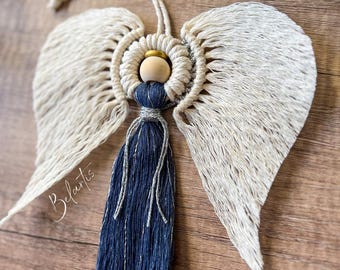 Ángel de macramé azul plateado – Regalo de ángel de la guarda para mamá – Ángel conmemorativo – Regalo de Navidad para mamá – Decoración de fe hecha a mano