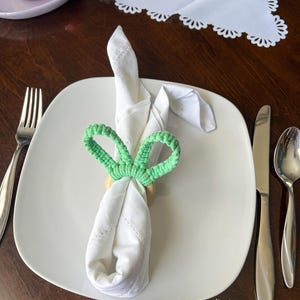 Bunny Napkin Rings Set + Macrame Easter Eggs – Complete Easter Table Decor Set – Easter Table Setting – Spring Table Decorations