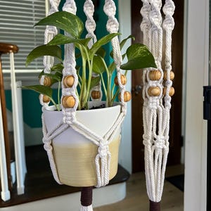 Macrame Beaded Plant Hanger - Indoor Hanging Plant Holder - Modern Boho Plant Hanger with Beads - House Plant Display