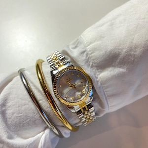 Silver and Gold Watch for women with Bangle Woman watch Gold watch Silver watch Minimalist women watch Perfect Valentine Gift