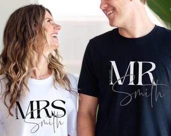 Personalized Custom Mr & Mrs T Shirts Unisex Honeymoon Shirts Matching Couples Mr and Mrs Shirts Just Married Shirt Wife and Hubby Shirt