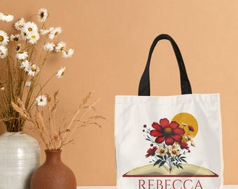 Personalized Floral Book Tote Bag: Bookworm Gift