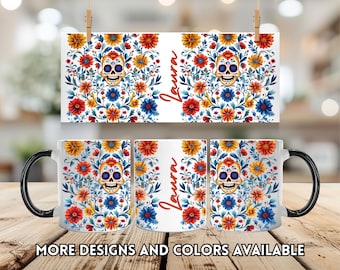 Personalized Otomi Mexican Floral Mug: Colorful Ceramic Coffee Cup