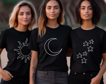 sun moon stars shirt, sun moon and stars shirt, sun moon t shirt, celestial shirt, Celestial sun moon stars,  sun moon stars, moon shirt