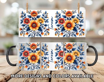 Personalized Otomi Floral Coffee Mug: Colorful Mexican Ceramic Drinkware