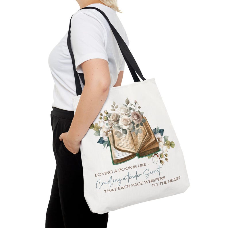 Personalized Book Lover Tote Bag: Floral Book Design 18" × 18''
