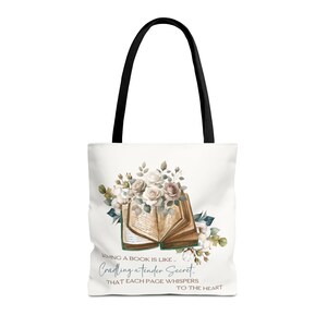 Personalized Book Lover Tote Bag: Floral Book Design image 2