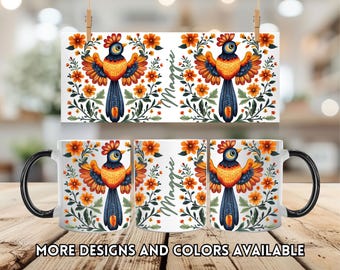 Personalized Otomi Mexican Floral Coffee Mug: Colorful Ceramic Drinkware
