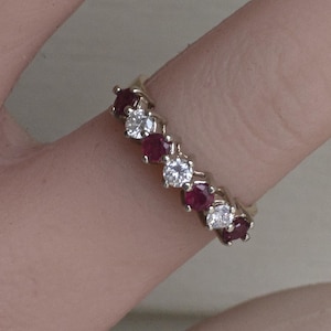 Vintage Ruby and Diamond Stackable Cocktail 14k Gold Ring**