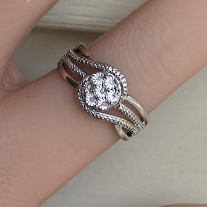 Pretty Flower Petal Diamond Sterling Silver 925 Cocktail Ring
