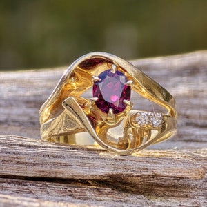 Enchanting 3/4 Carat Ruby & Diamonds 14k Gold Cocktail Ring**