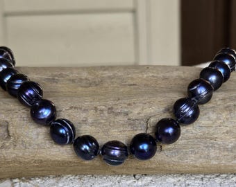 18" Midnight Blue Cultured Freshwater Sterling Silver Pearl Necklace