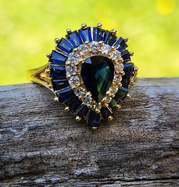 Striking Sapphire & Diamond Ballerina Vintage 14k… - image 5