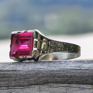 Art Deco Fancy Cut Ruby 14k White Gold Cocktail Ring