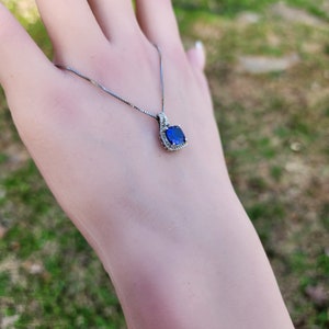 18 Inch Beautiful Blue Sapphire with Diamond Sterling Silver 925 Pendant & Necklace image 6