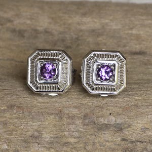 Judith Ripka Adrienne Collection Amethyst 14k & 925 SS Stud Earrings