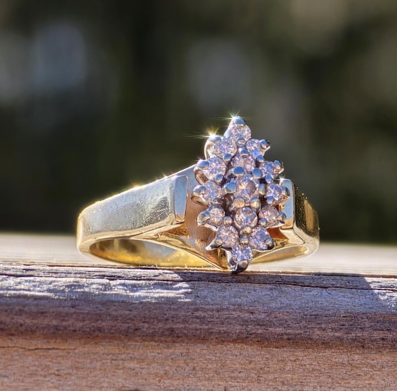 Romantic Marquise Style 1/3 Carat Diamond Cluster 14k Gold