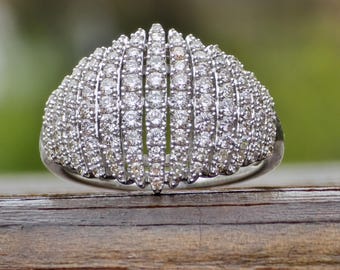 1 Carat Diamond Cluster Ring, 14k White Gold Cocktail Ring