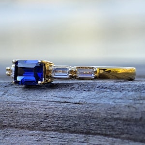 Emerald Cut Tanzanite & Baguette CZ 14k and Sterling Silver Stack Ring