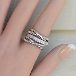 Judith Ripka Eternity Collection 5 Band Highway Sterling Silver Cocktail Ring