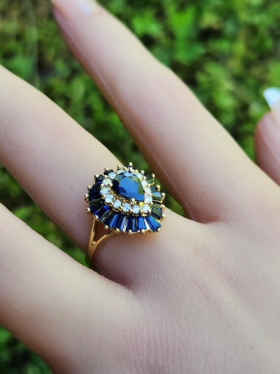 Striking Sapphire & Diamond Ballerina Vintage 14k… - image 8