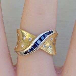 Chunky Sapphire & Diamonds Cocktail 14k Yellow Gold Ring*