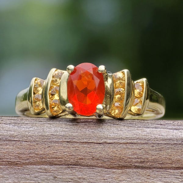 Clyde Duneier Mexican Fire Opal & Mandarin Garnet 14k Yellow Gold Statement/Cocktail Ring