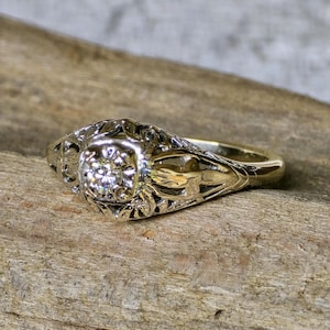 Intricate Edwardian Diamond 14k White Gold Ring