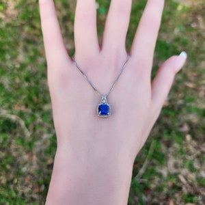18 Inch Beautiful Blue Sapphire with Diamond Sterling Silver 925 Pendant & Necklace image 3