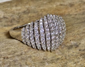 Sparkling 1 Carat Natural Multi-Cut Diamond 14k White Solid Gold Statement Cocktail Ring